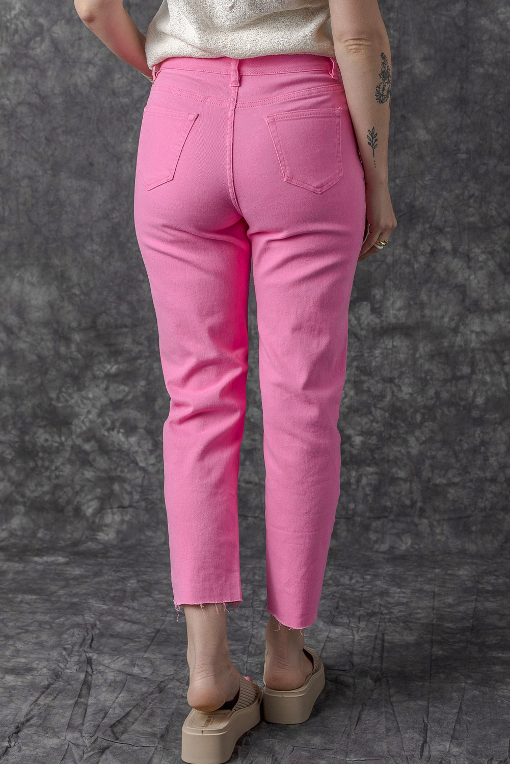 Honeybee Mumford's Pink Star Shape Patchwork Mid Waist Straight Leg Jeans