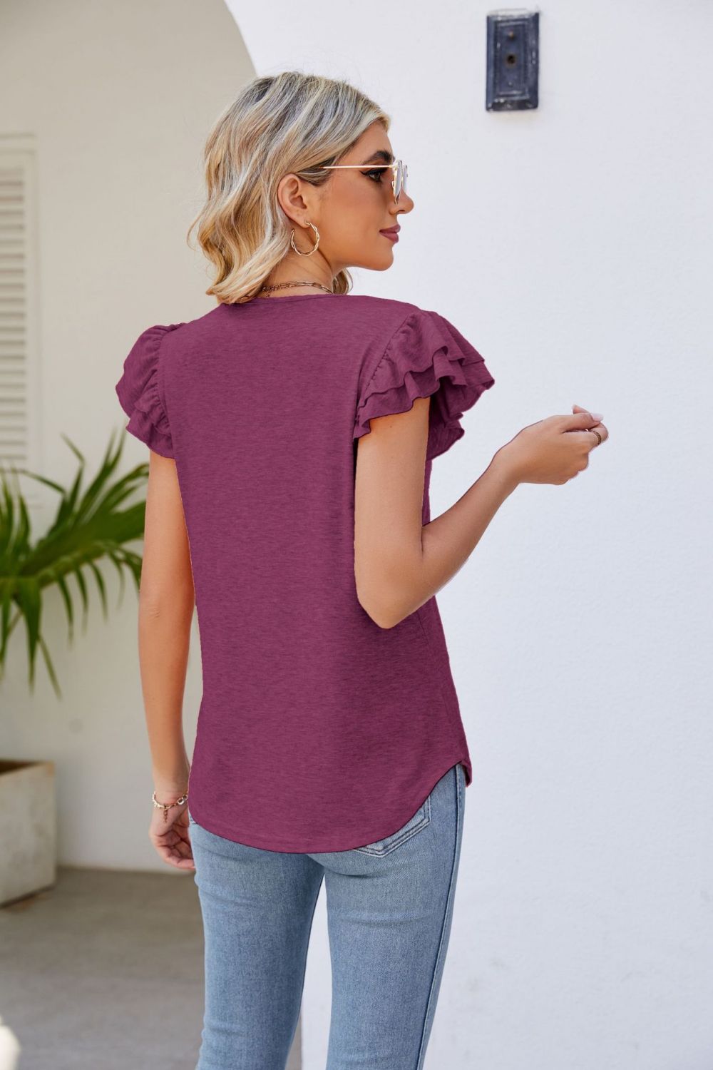 Honeybee Mumford's Smocked Flutter Sleeve V-Neck Top