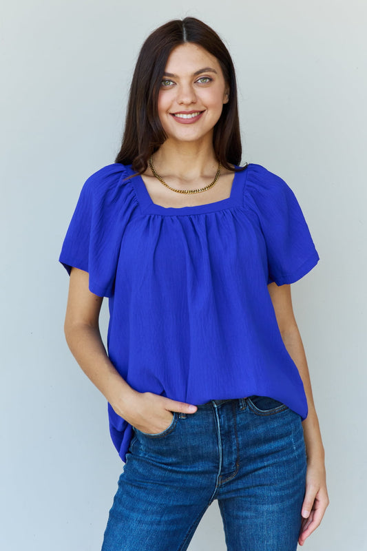 Honeybee Mumford's Keep Me Close Square Neck Short Sleeve Blouse in Royal