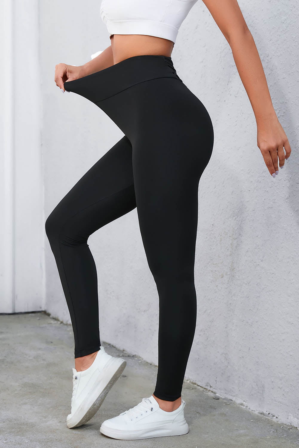 Honeybee Mumford's Crisscross Detail Wide Waistband Leggings