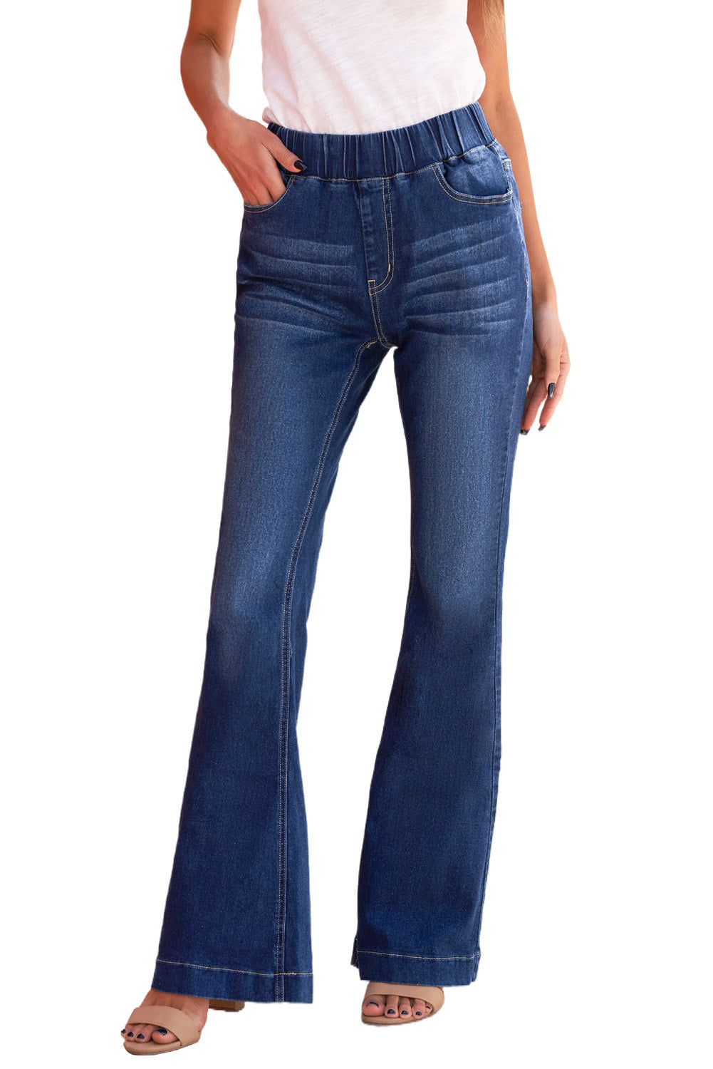 Honeybee Mumford's Blue High Rise Elastic Waist Flare Jeans