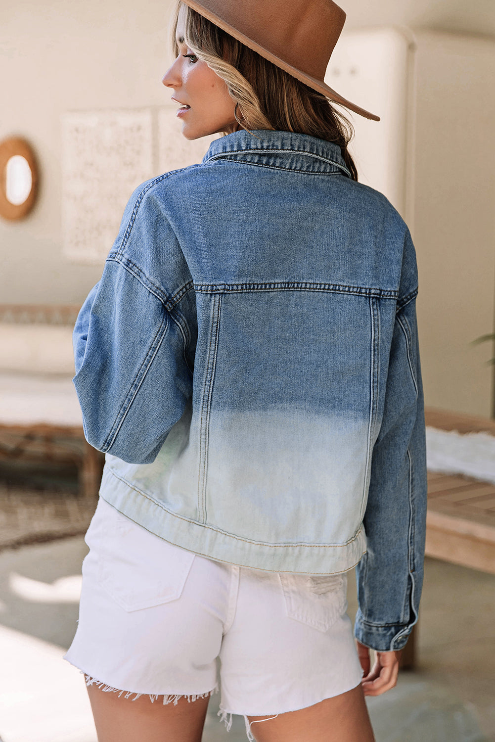 Honeybee Mumford's Sky Blue Contrast Washed Gradient Denim Jacket