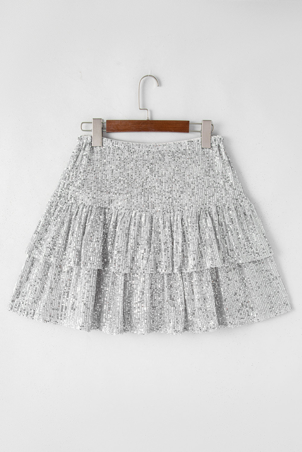 Honeybee Mumford's Silvery Sequin Tiered Ruffles Mini Skirt