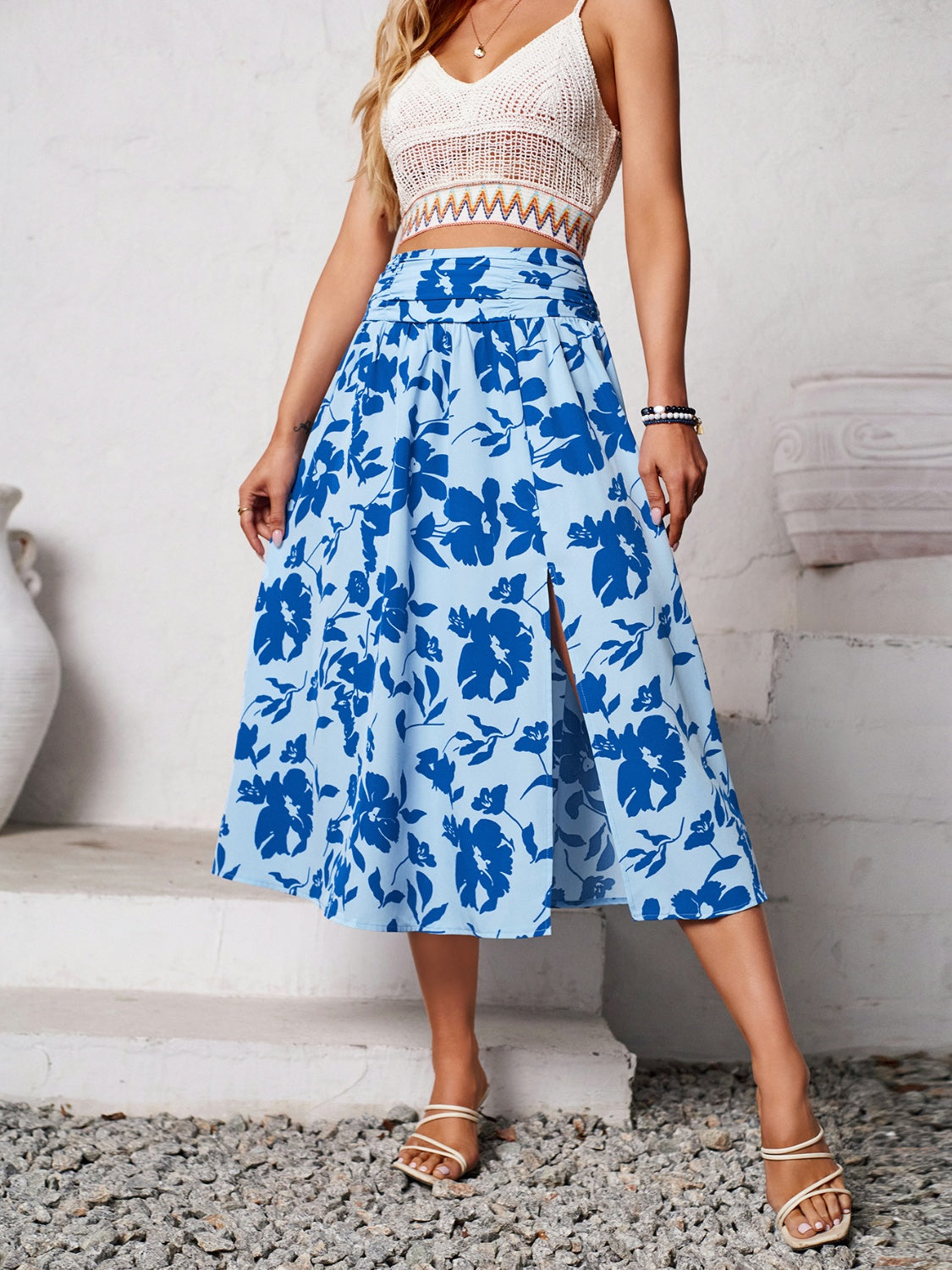 Honeybee Mumford's Slit Printed Midi Skirt