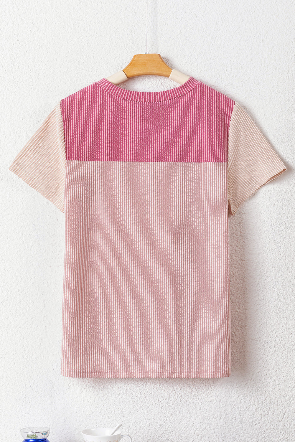 Honeybee Mumford's Pink Rib Textured Colorblock T Shirt