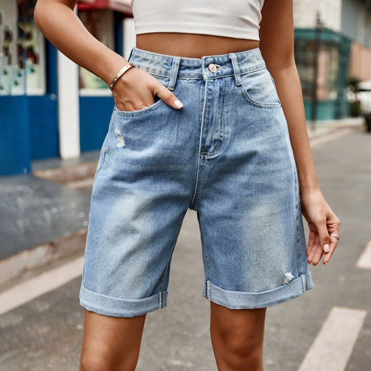 Honeybee Mumford's Distressed Buttoned Denim Shorts with Pockets