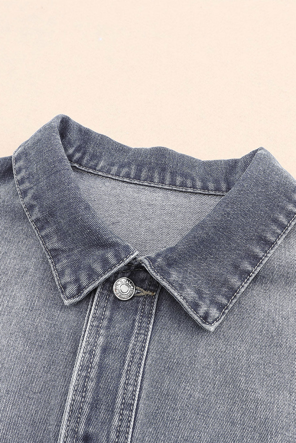 Honeybee Mumford's Gray Chest Pockets Drop Shoulder Loose Denim Jacket