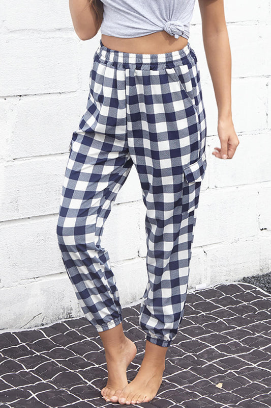 Honeybee Mumford's Plaid Elastic High Waist Cargo Pants