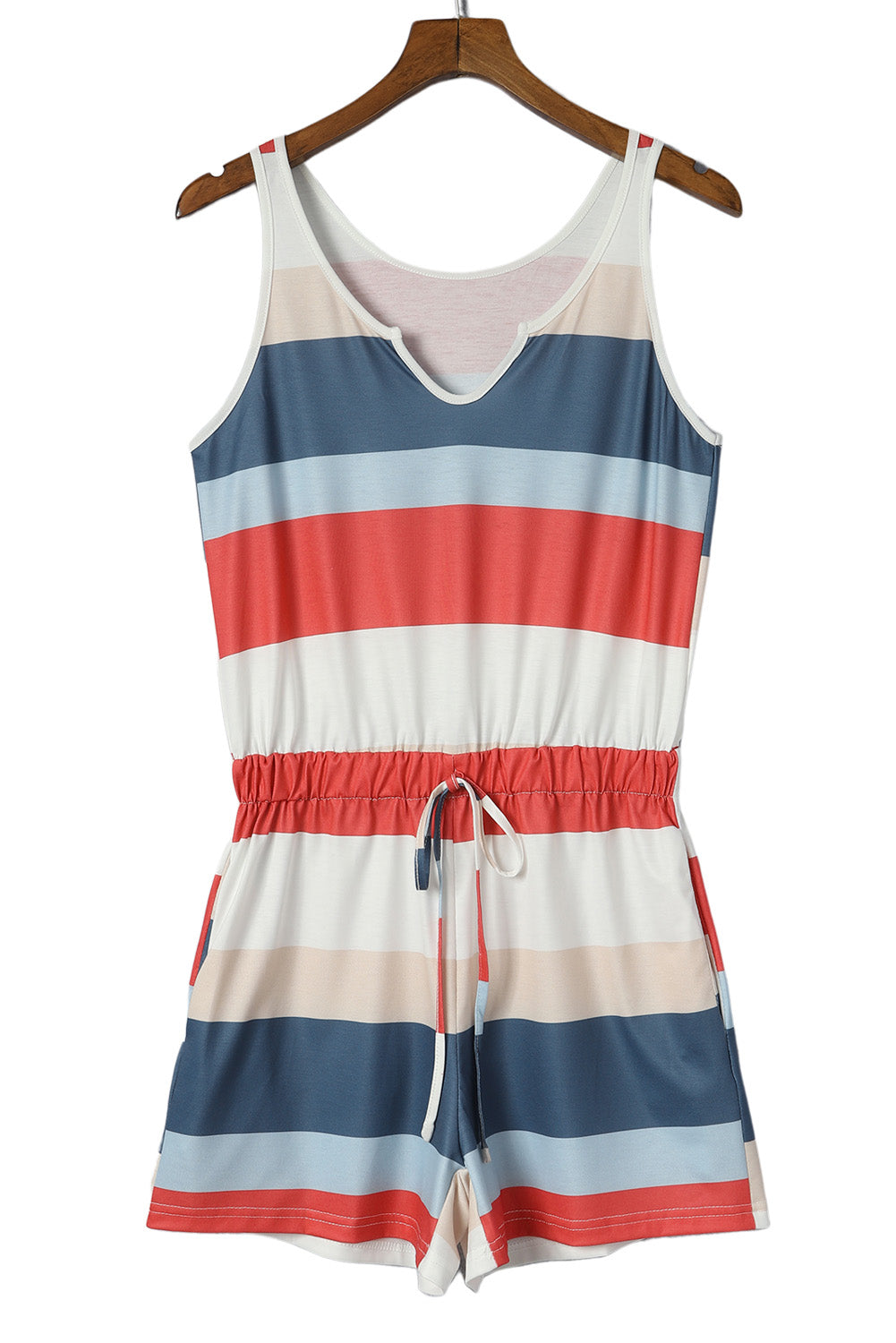 Honeybee Mumford's Striped Print Lace-up High Waist Sleeveless Romper