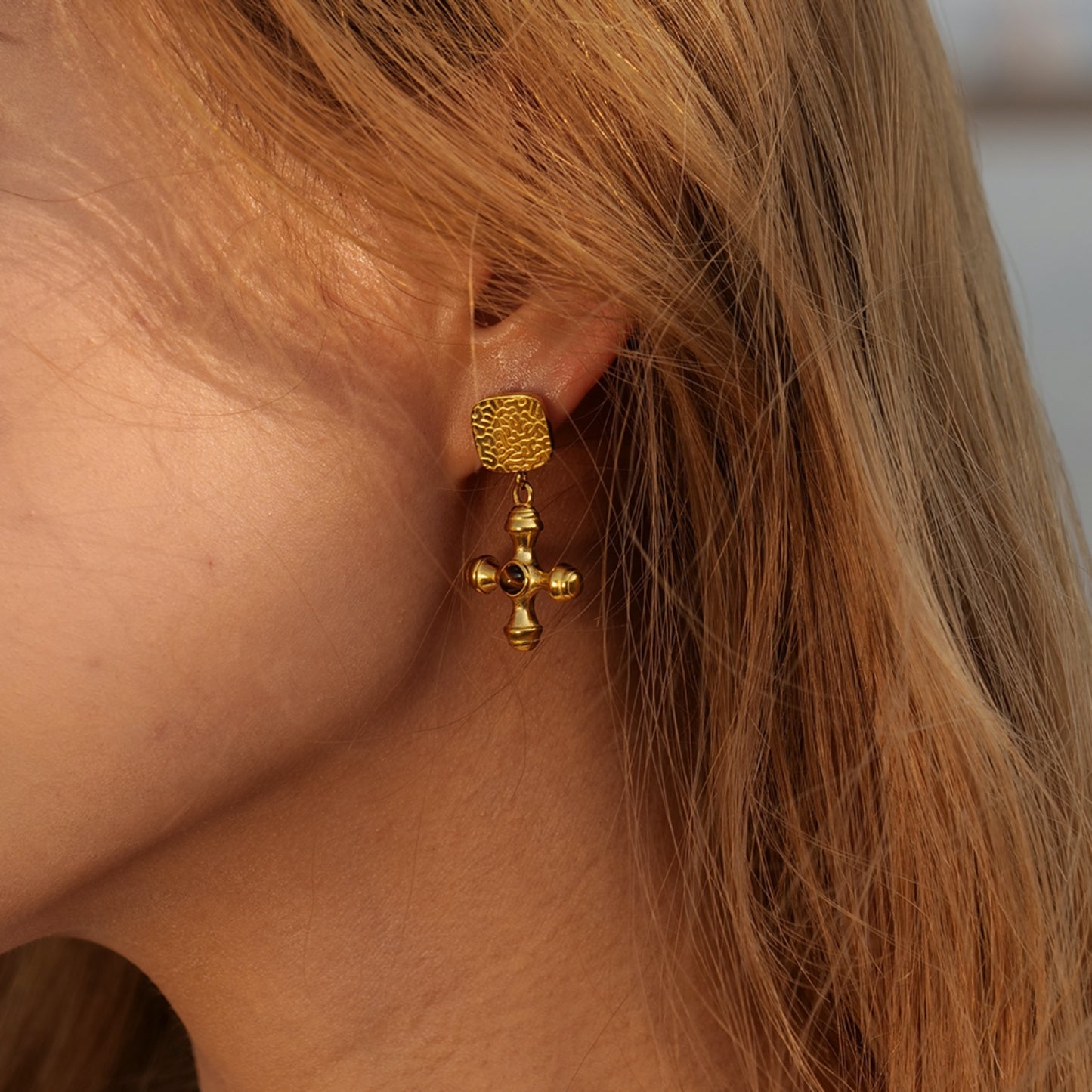 honeybee Mumford's Gold-Plated Cross Shape Earrings