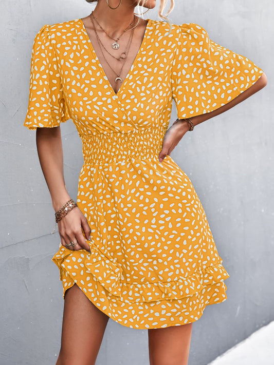 Honeybee Mumford's Printed Smocked Waist Layered Surplice Dress