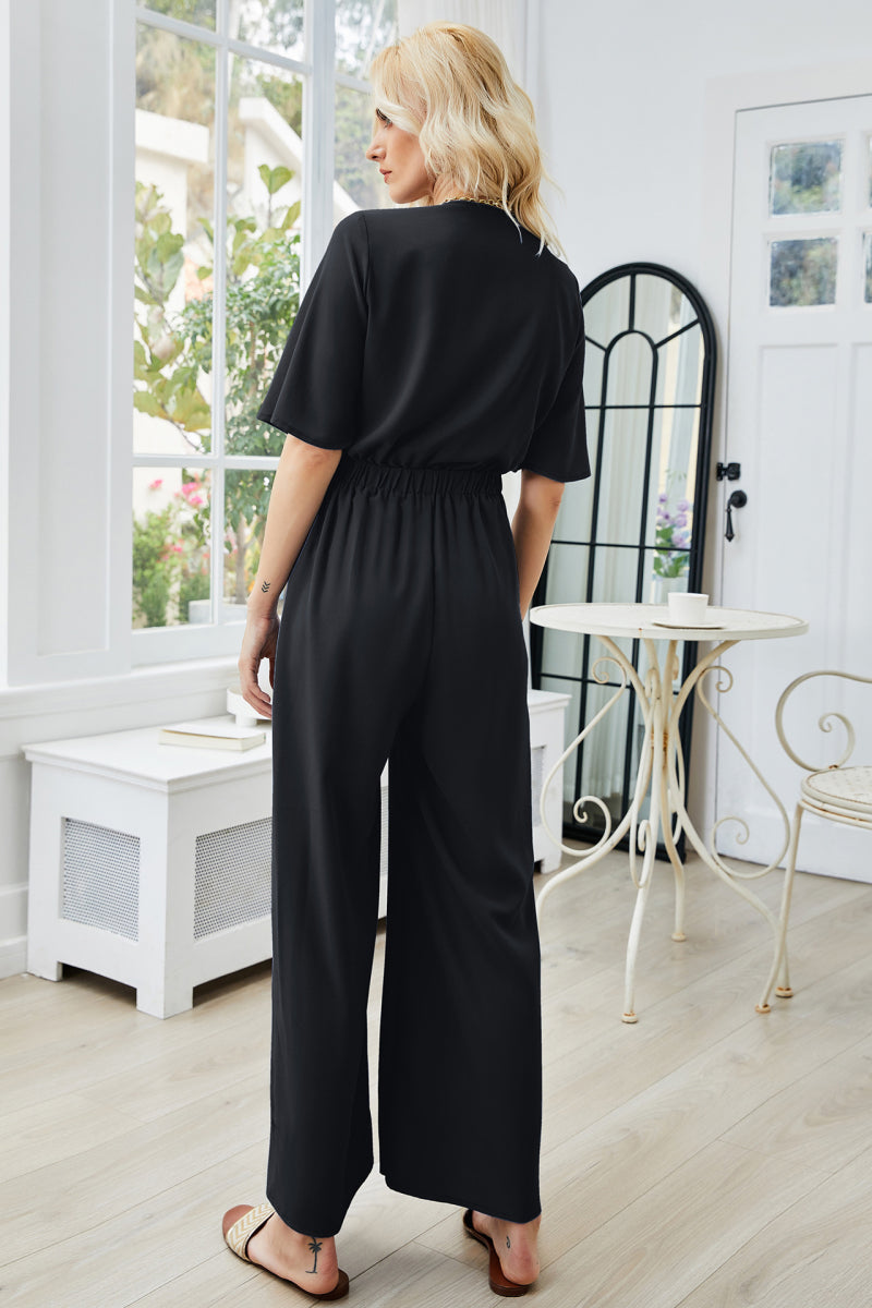 Honeybee Mumford's Tie Front Cutout Wide Leg Jumpsuit