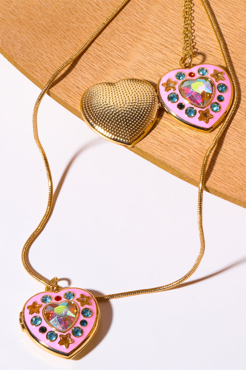 Honeybee Mumford's Rhinestone Decor Heart Box Pendant Necklace