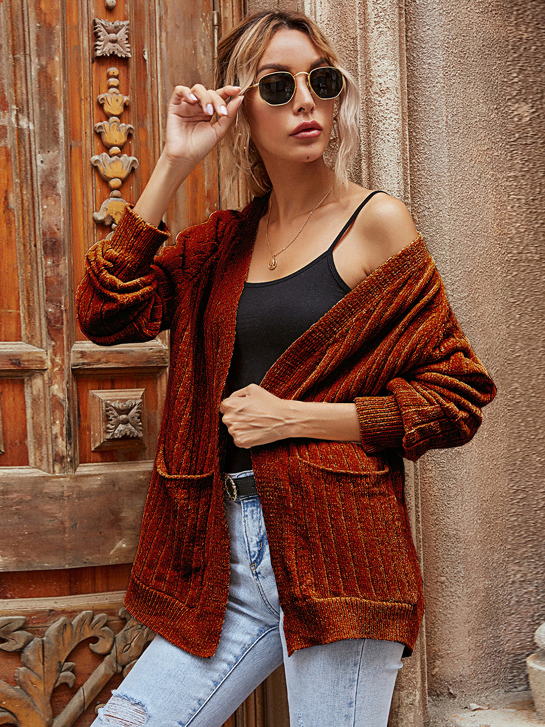 Honeybee Mumford's Ribbed Open Front Long Sleeve Cardigan