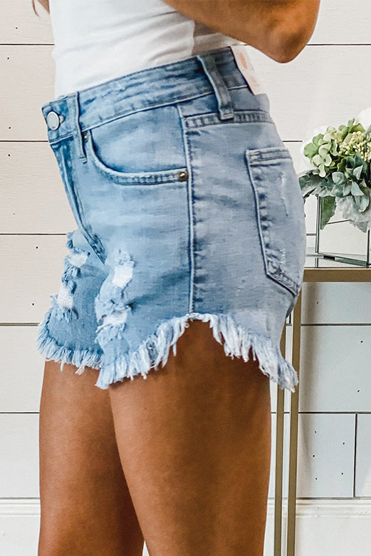 Honeybee Mumford's Light Blue Frayed Hem Denim Shorts