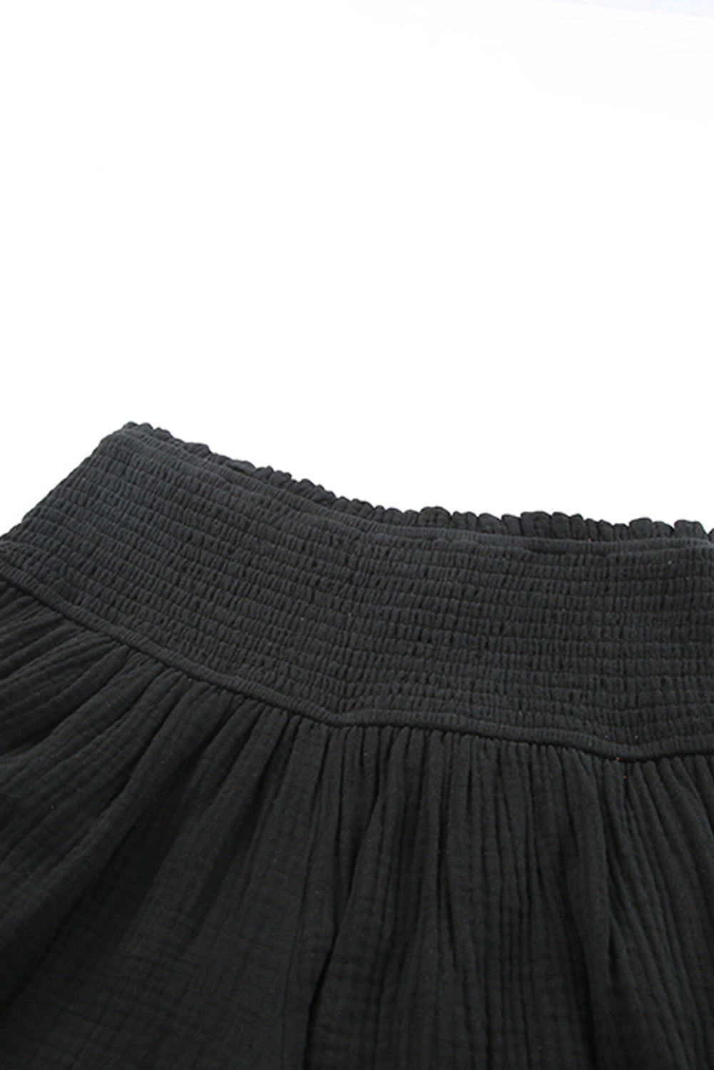 Honeybee Mumford's Black Smocked High Waist Ruffle Shorts