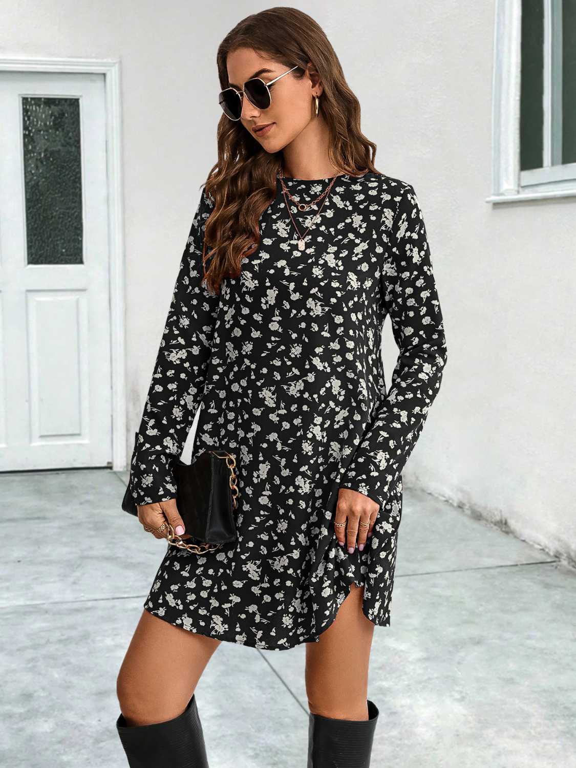 Honeybee Mumford's Round Neck Long Sleeve Mini Dress