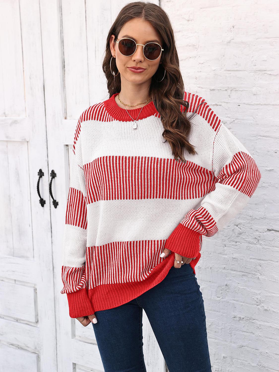 Honeybee Mumford's Full Size Round Neck Drop Shoulder Sweater