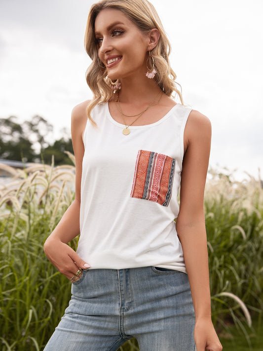 Honeybee Mumford's Pocketed Printed Round Neck Tank