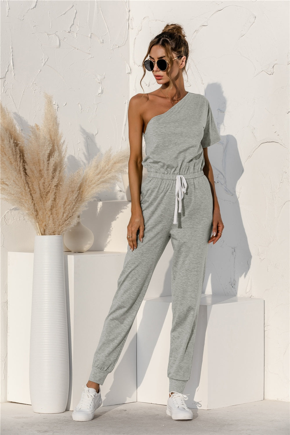 Honeybee Mumford's Single Shoulder Short Sleeve Jumpsuit