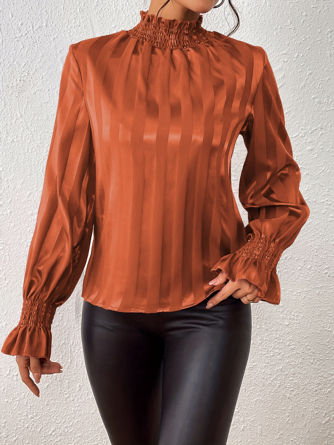 Honeybee Mumford's Smocked Mock Neck Long Sleeve Blouse