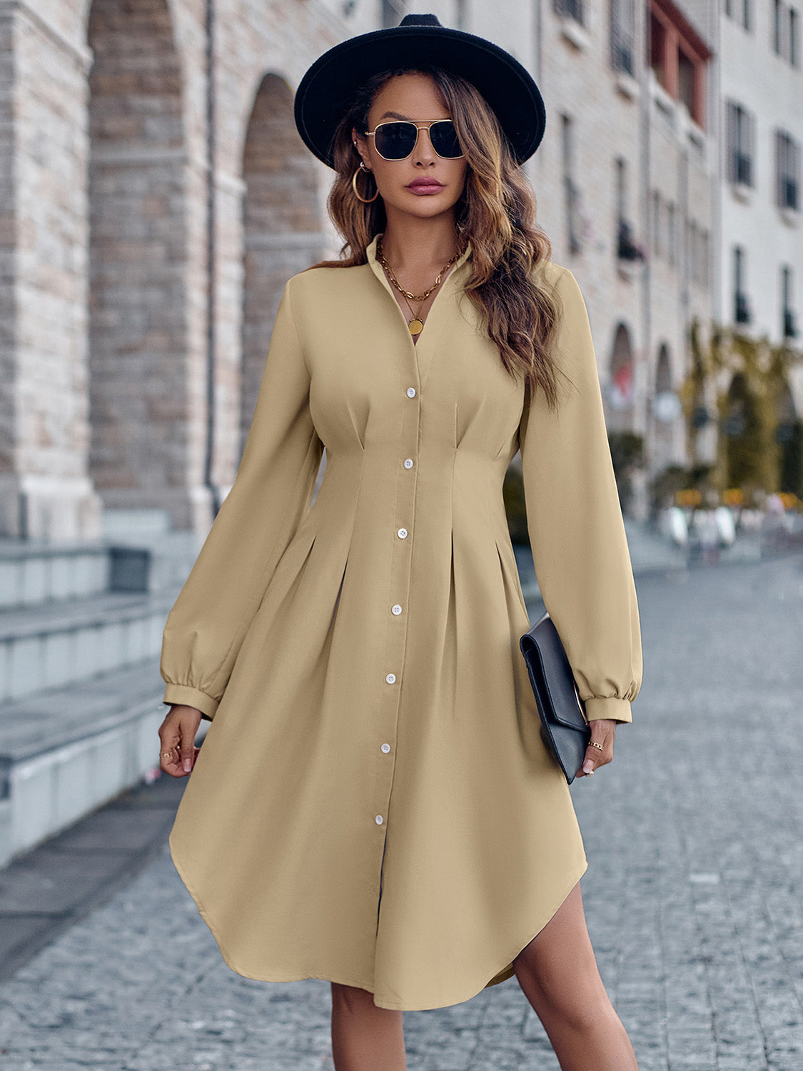 Honeybee Mumford's Notched Neck Long Sleeve Dress