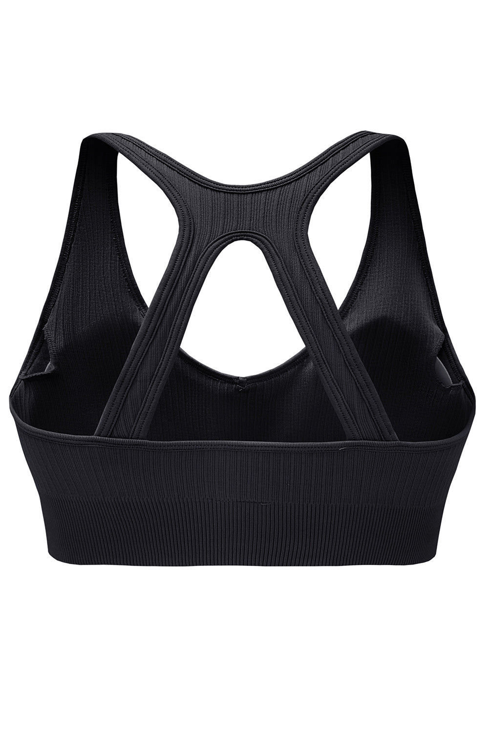 Honeybee Mumford's Black Ribbed Hollow-out Racerback Yoga Sports Bra