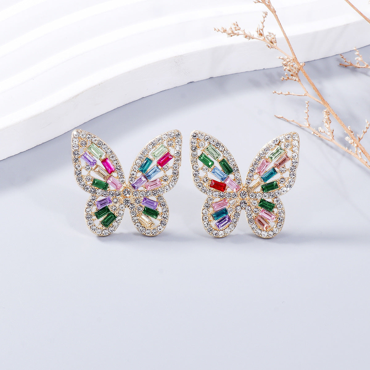 honeybee Mumford's Alloy Rhinestone Butterfly Earrings