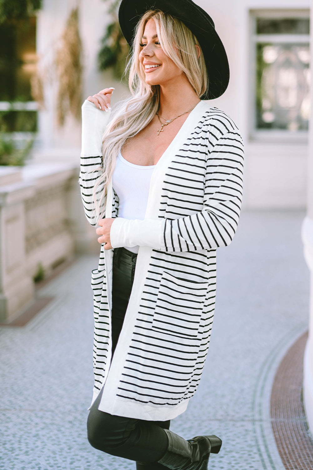 Honeybee Mumford's Striped Open Front Longline Cardigan