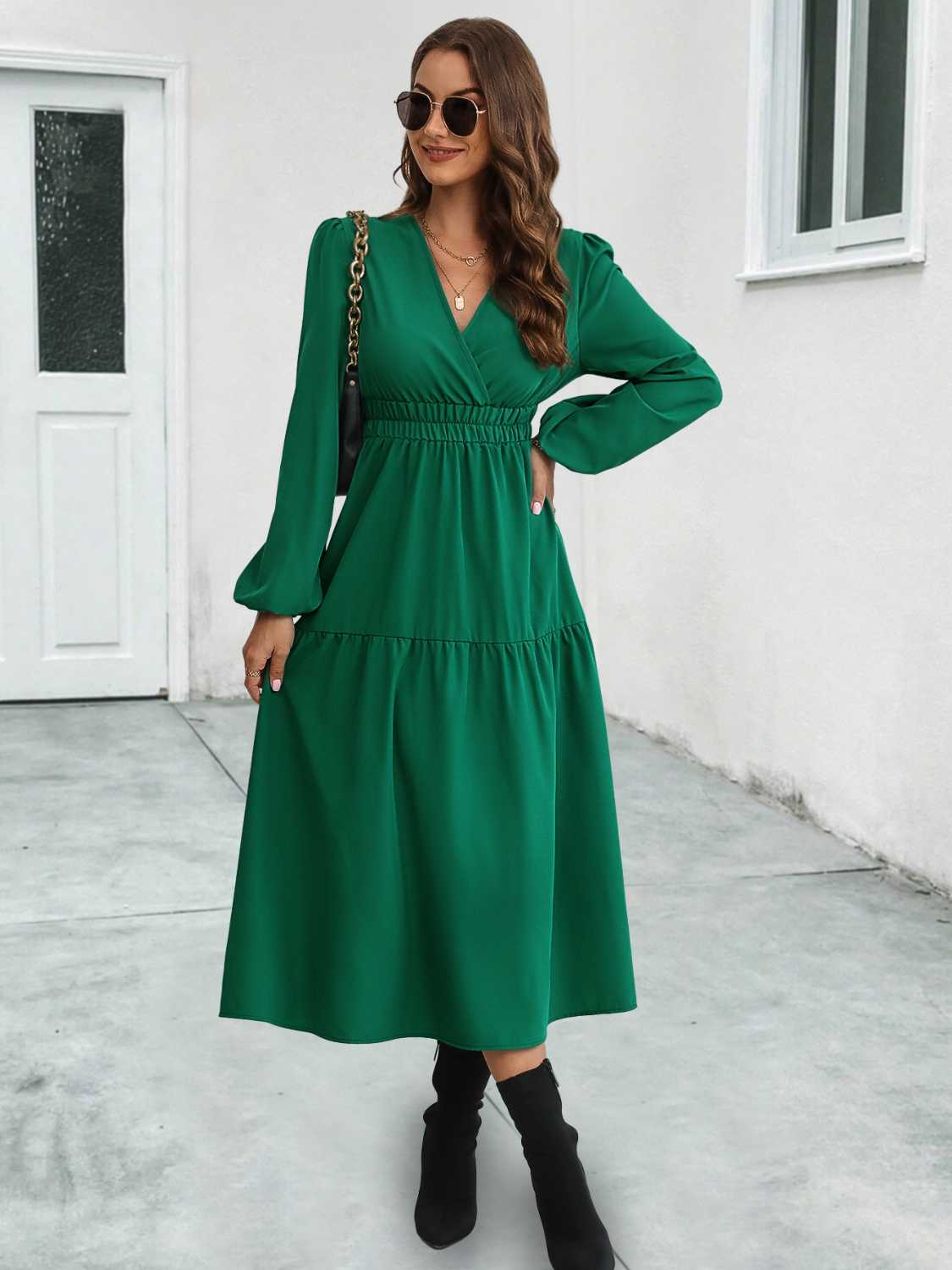 Honeybee Mumford's Surplice Neck Long Sleeve Midi Dress