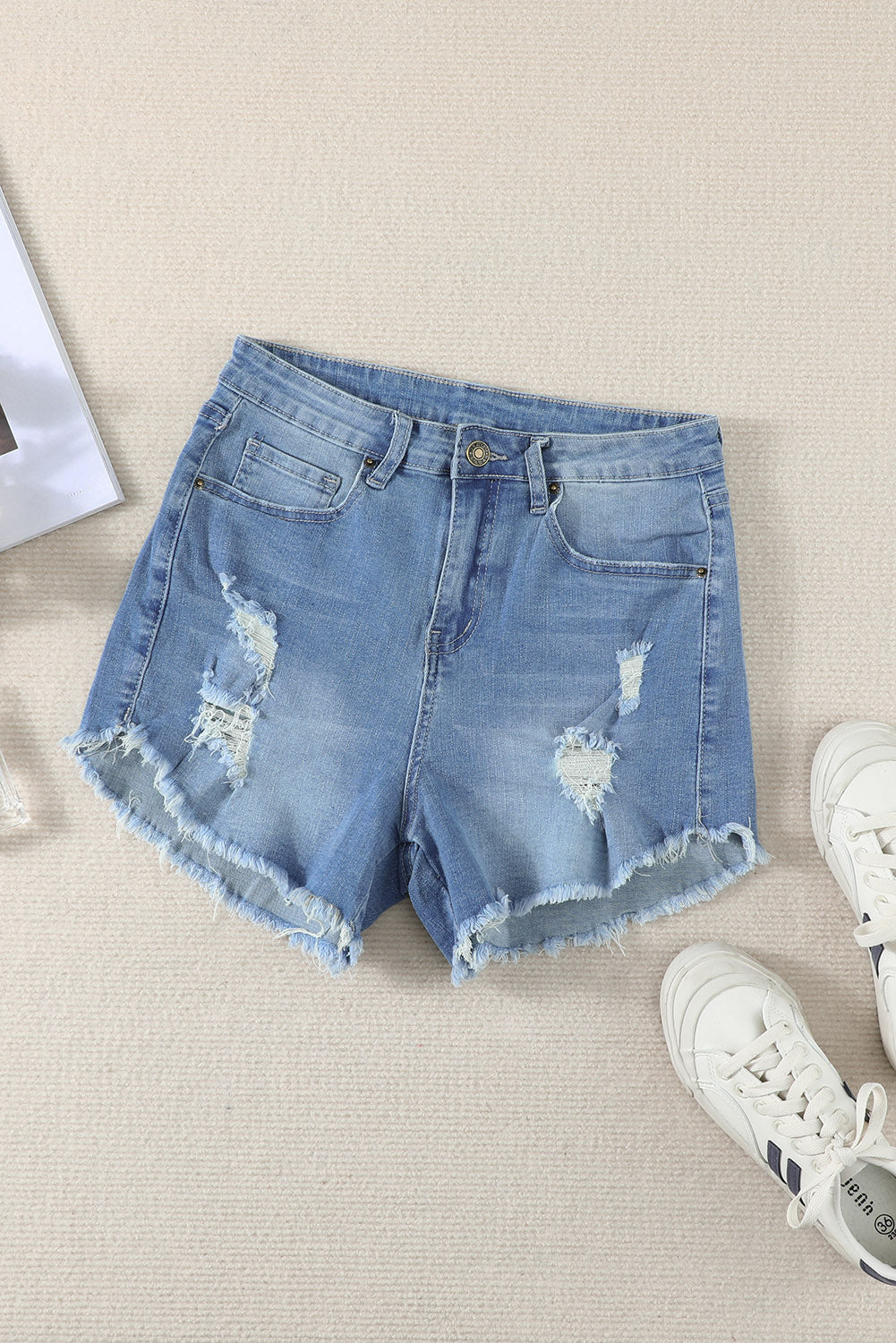 Honeybee Mumford's Light Blue Frayed Hem Denim Shorts