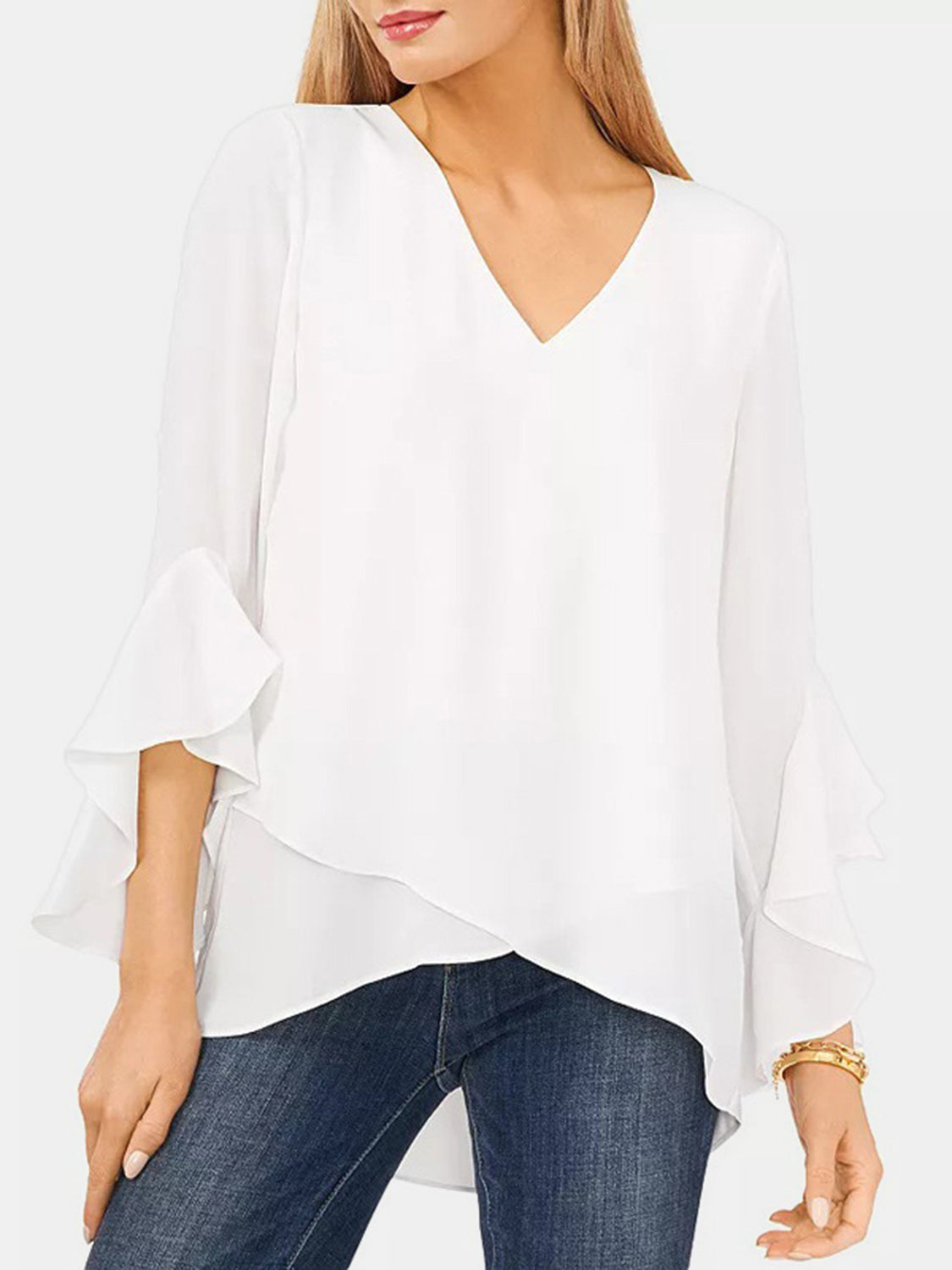 Honeybee Mumford's V-Neck Flounce Sleeve Blouse