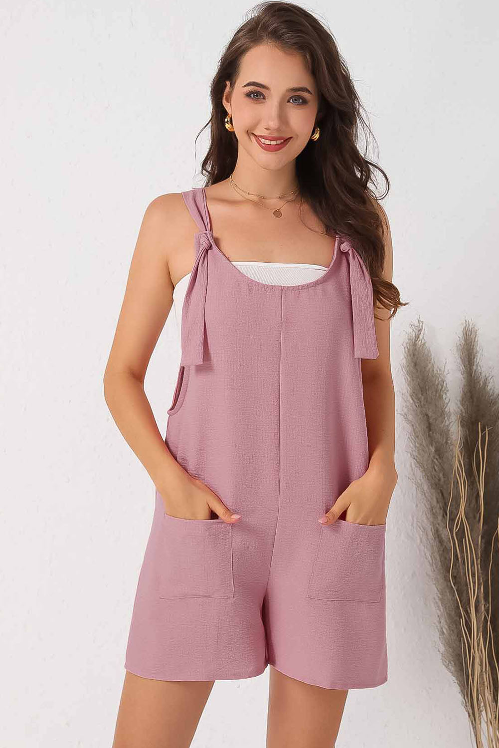 Honeybee Mumford's Pink Adjustable Straps Pocketed Textured Romper