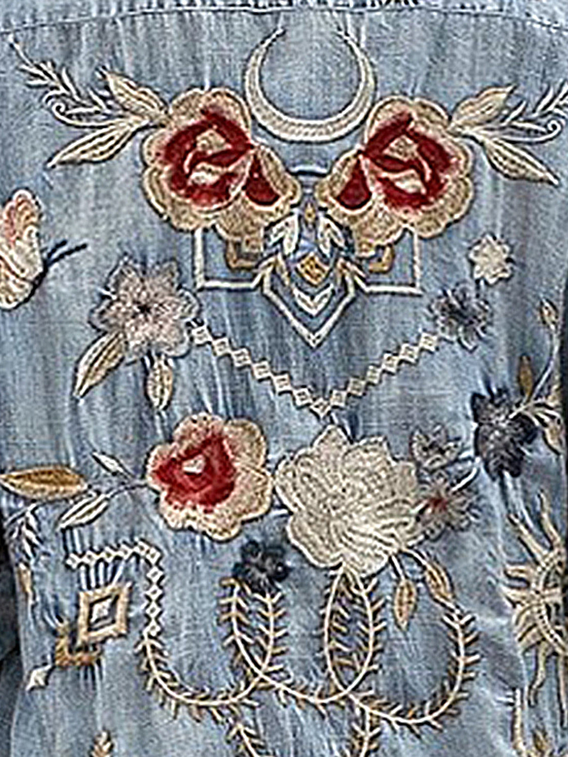 Honeybee Mumford's Embroidered Pocketed Button Up Denim Shirt