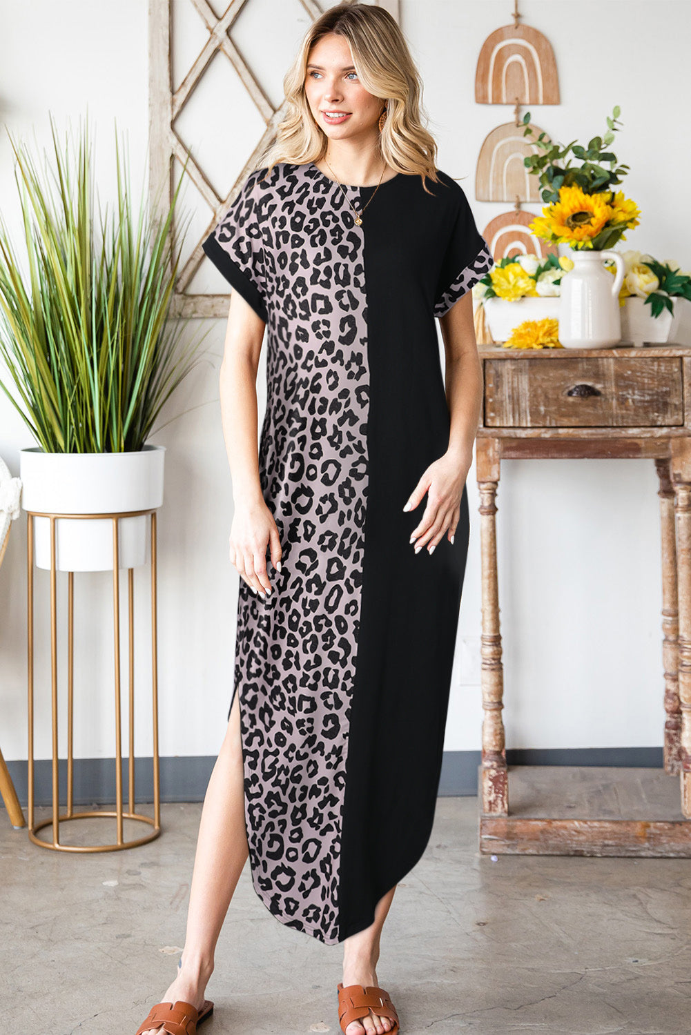 Honeybee Mumford's Leopard Color Block Split Dress