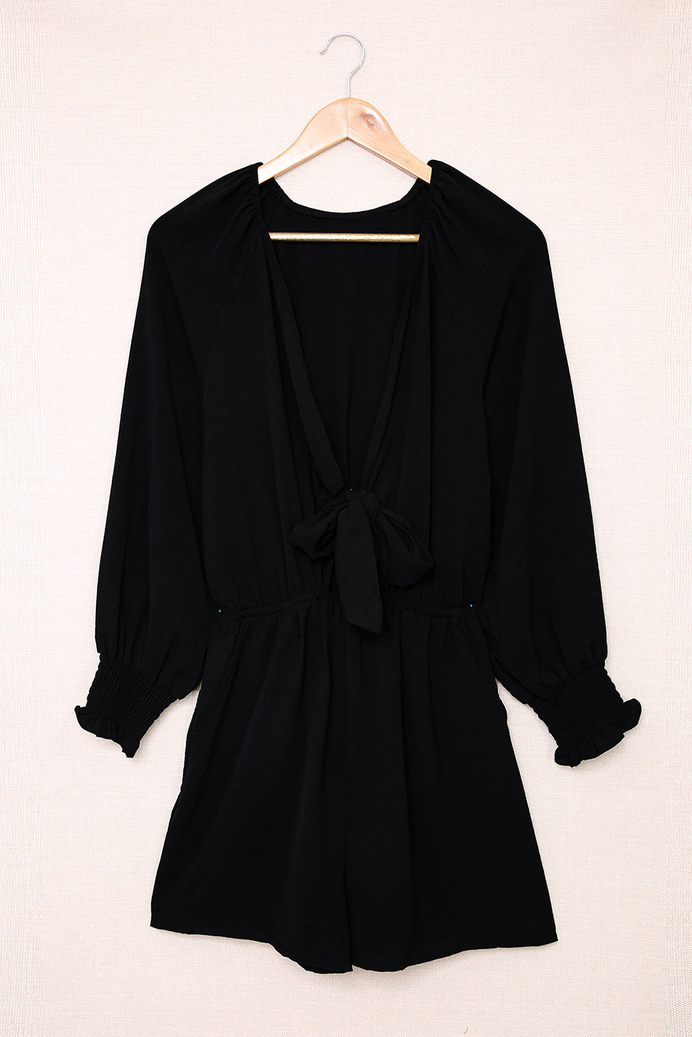 Honeybee Mumford's Black Tie Knot Puff Long Sleeve Romper