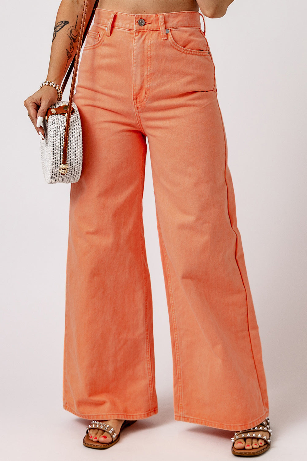 Honeybee Mumford's Orange Acid Wash High Waist Wide Leg Jeans