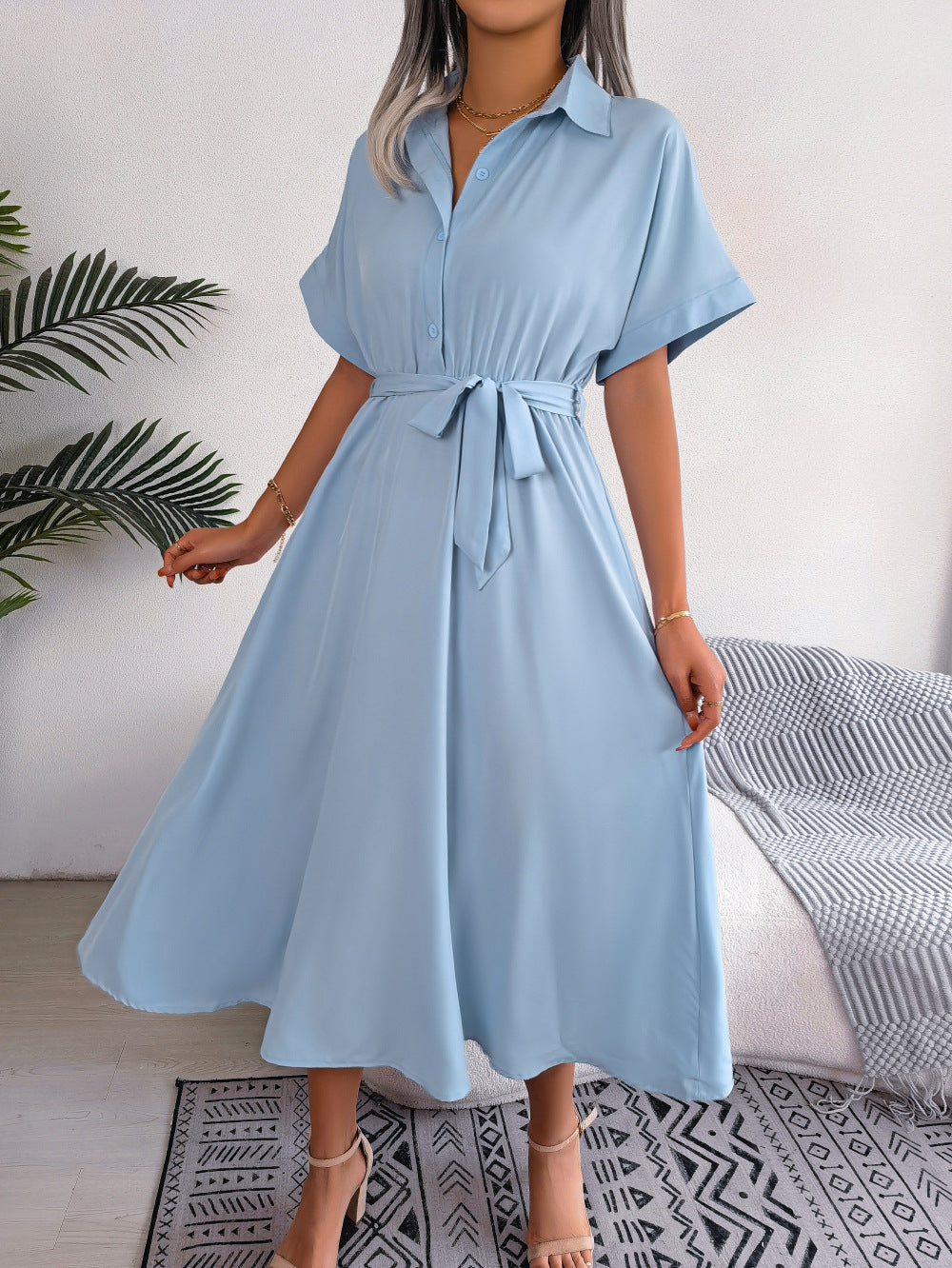 Honeybee Mumford's Short Sleeve Collared Tie Belt Dress