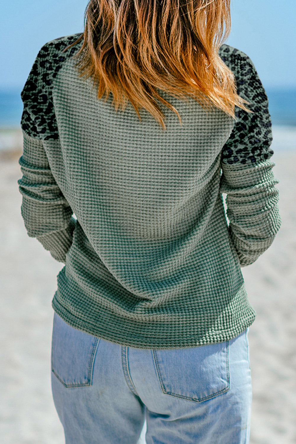 Honeybee Mumford's Waffle Knit Leopard Notched Neck Top