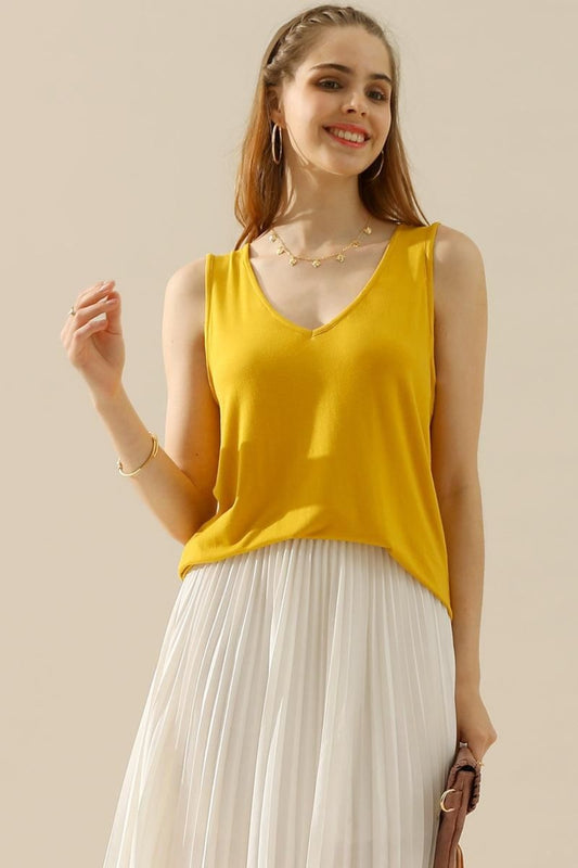 Honeybee Mumford's Full Size V-Neck Curved Hem Tank