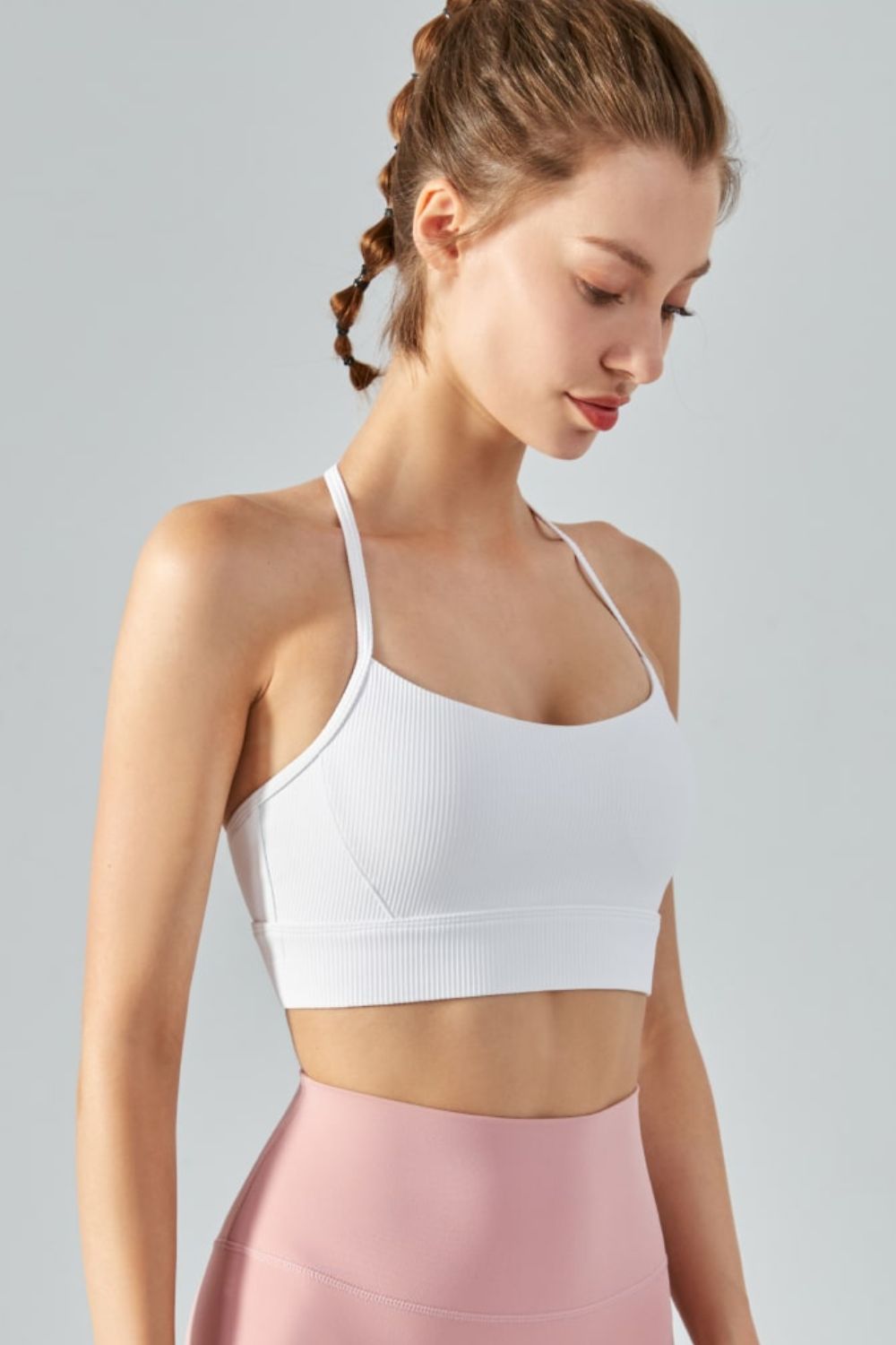 Honeybee Mumford's Ribbed Halter Neck Open Back Cropped Sports Cami