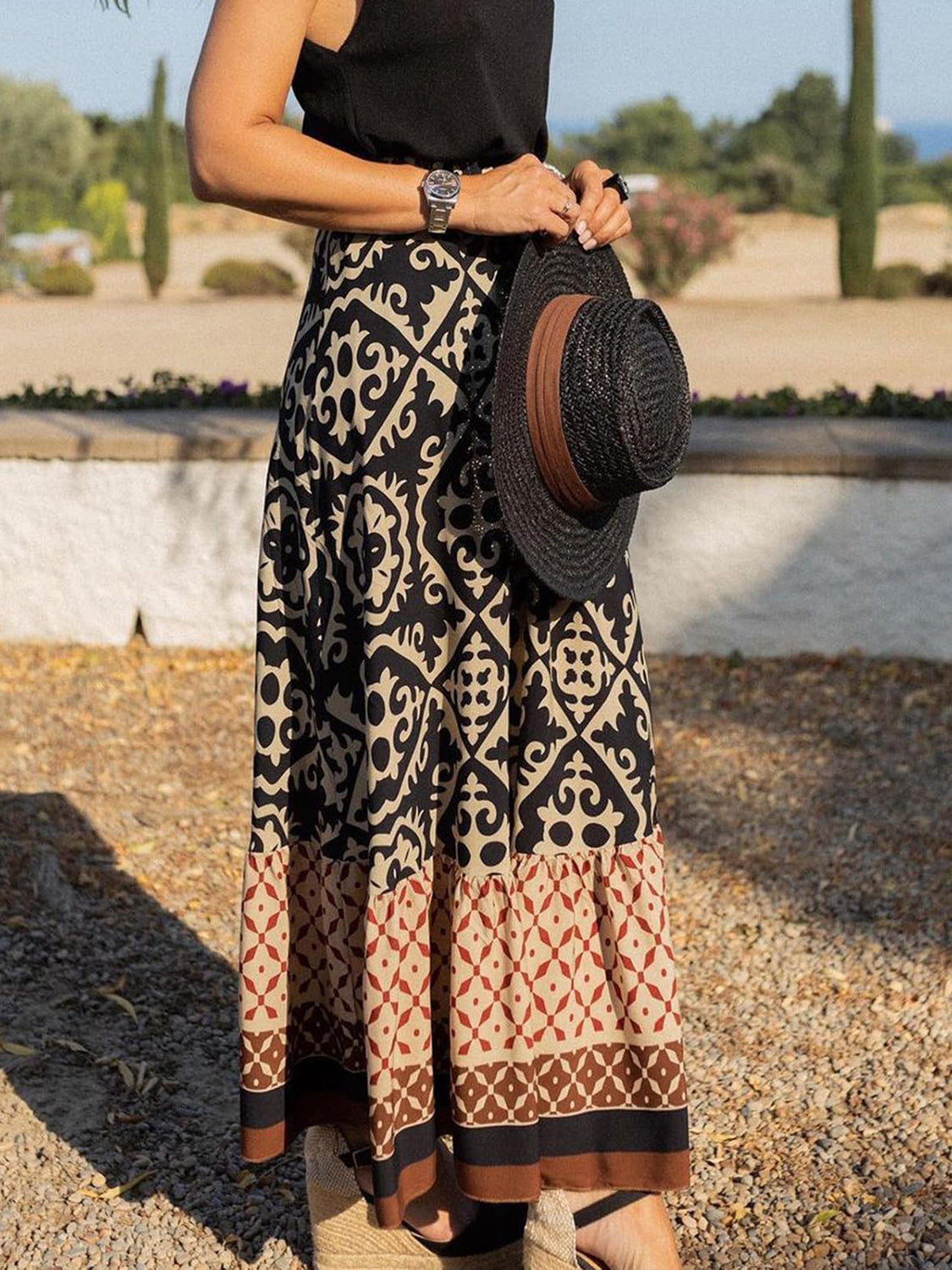 Honeybee Mumford's Geometric Elastic Waist Maxi Skirt