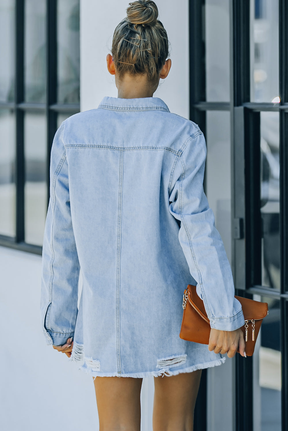 Honeybee Mumford's Distressed Snap Down Denim Jacket