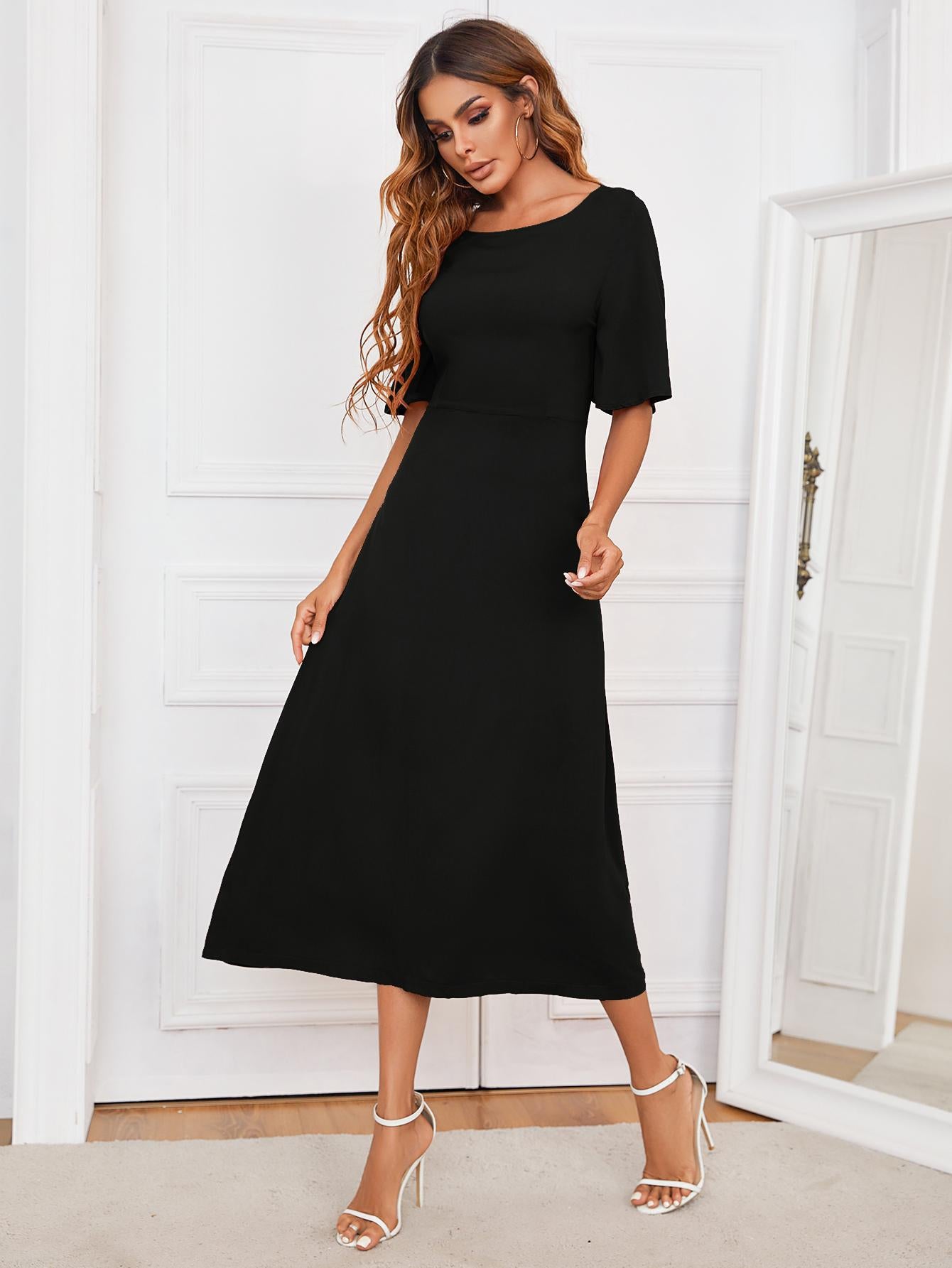 Honeybee Mumford's Round Neck Cutout Half Sleeve Dress