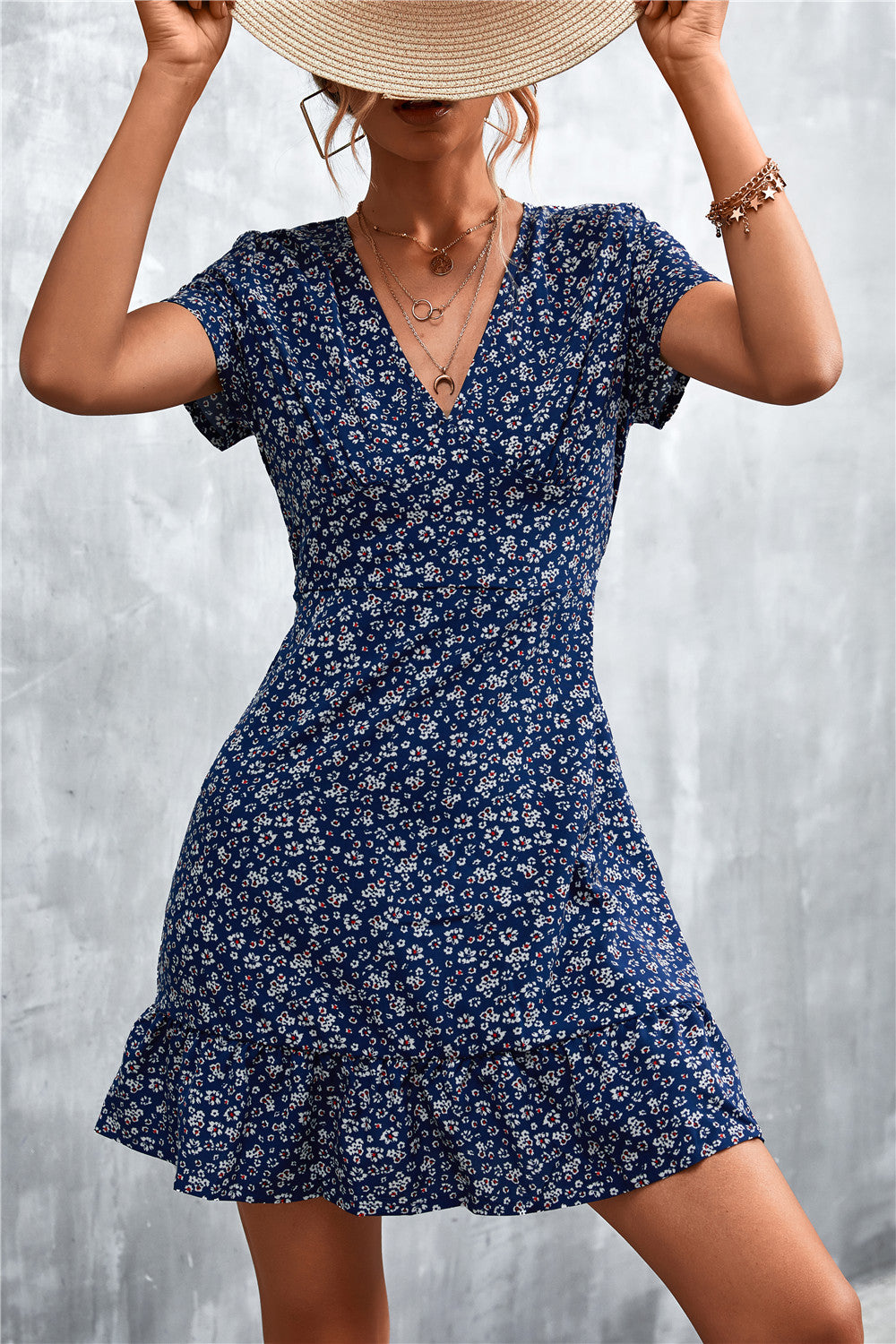 Honeybee Mumford's Ditsy Floral V-Neck Short Sleeve Dress