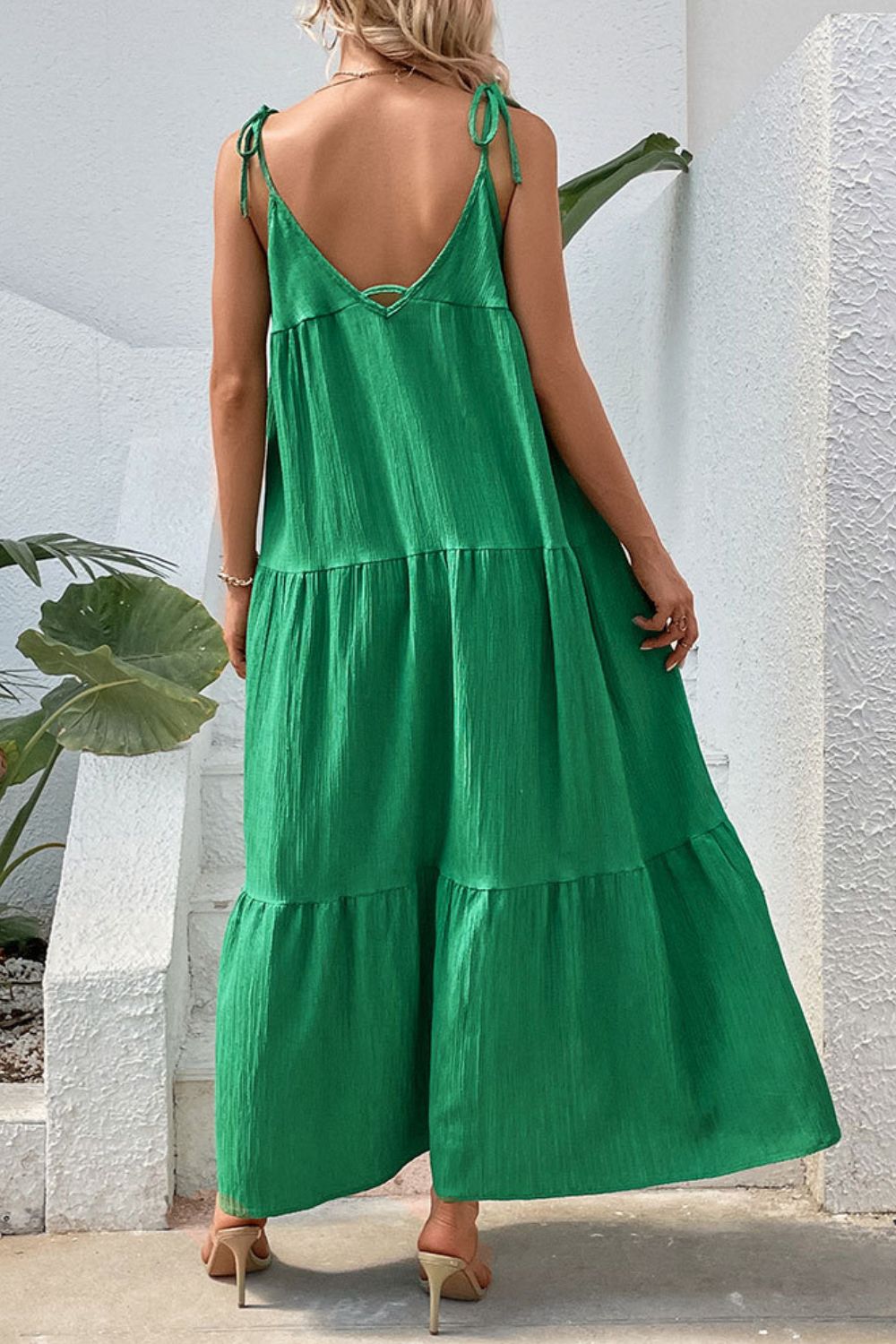 Honeybee Mumford's Tie-Shoulder Tiered Maxi Dress