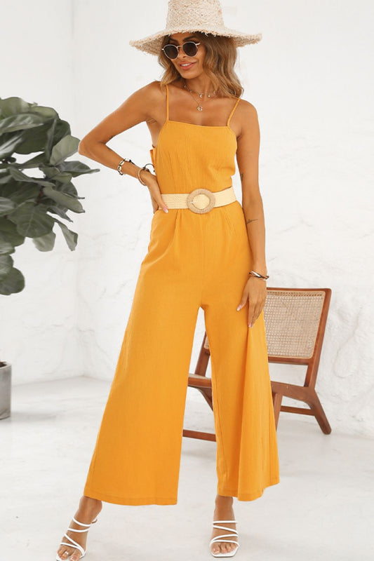 Honeybee Mumford's Cutout Spaghetti Strap Tie Back Wide Leg Jumpsuit