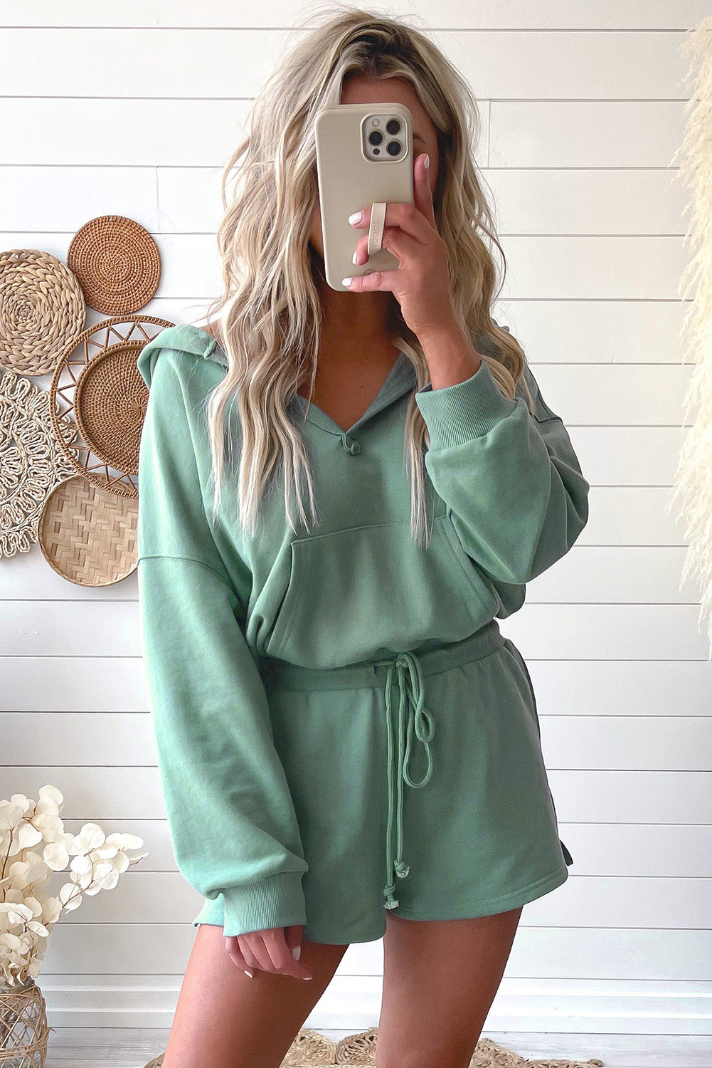 Honeybee Mumford's Blue French Terry Hoodie Romper