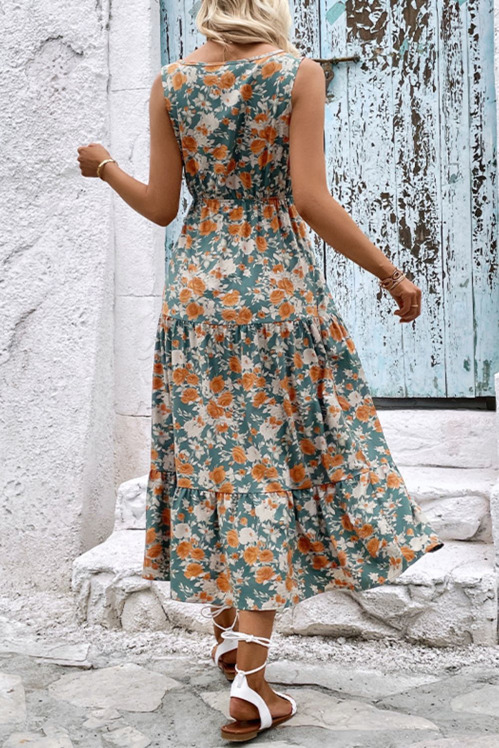 Honeybee Mumford's Floral V-Neck Tiered Sleeveless Dress