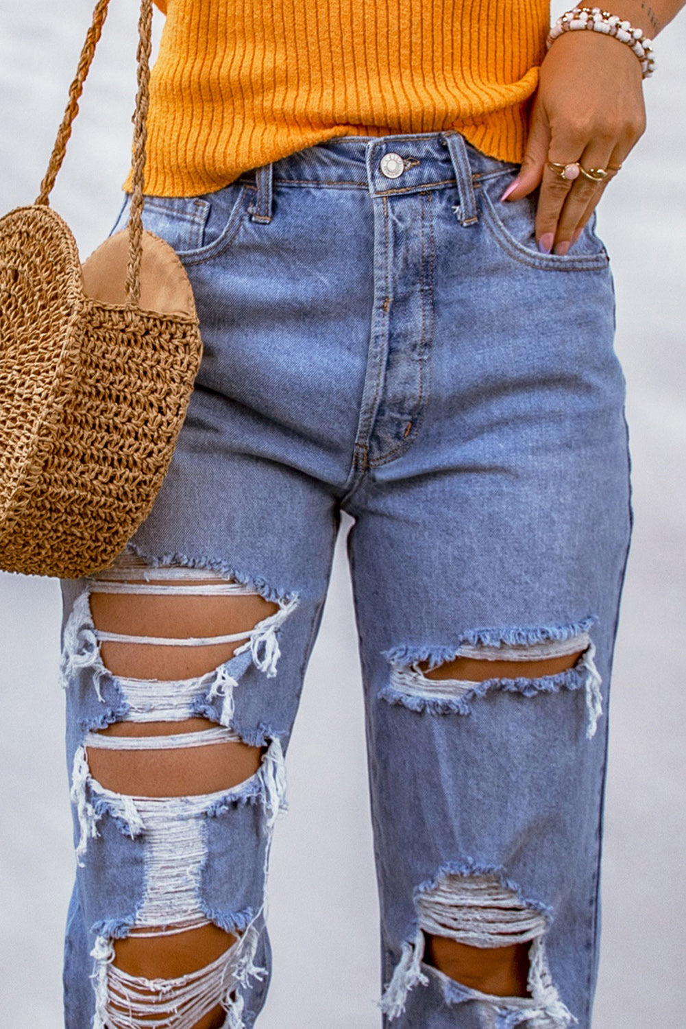 Honeybee Mumford's Sky Blue Heavy Destroyed Big Hole Boyfriend Jeans